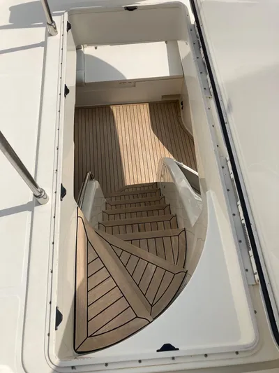 4771 Yacht Photos Pics Staircase on 2013 Ferretti Yachts 720 with elegant wooden flooring.