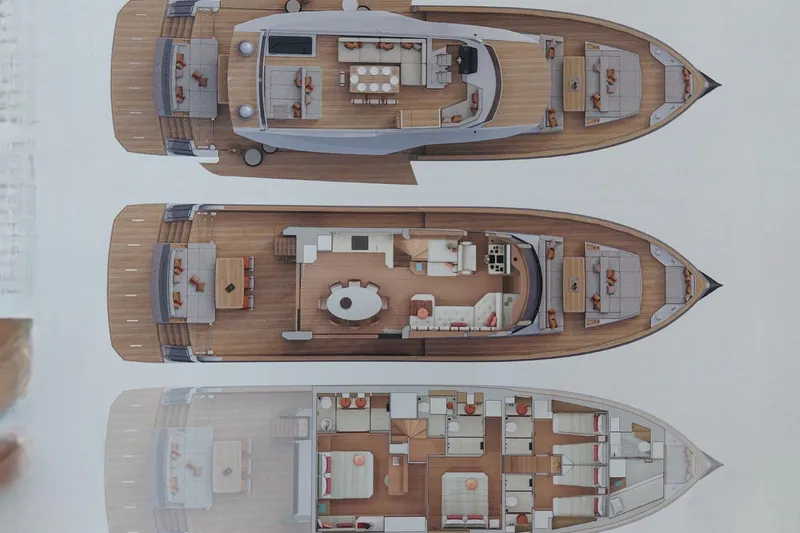  Yacht Photos Pics Deck layout of 2024 Pardo Endurance 72 luxury yacht, showcasing interior and exterior design.
