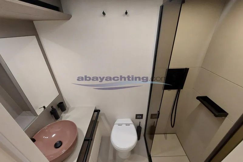  Yacht Photos Pics Modern bathroom in 2024 Pardo Endurance 72 yacht with sleek fixtures and elegant design.