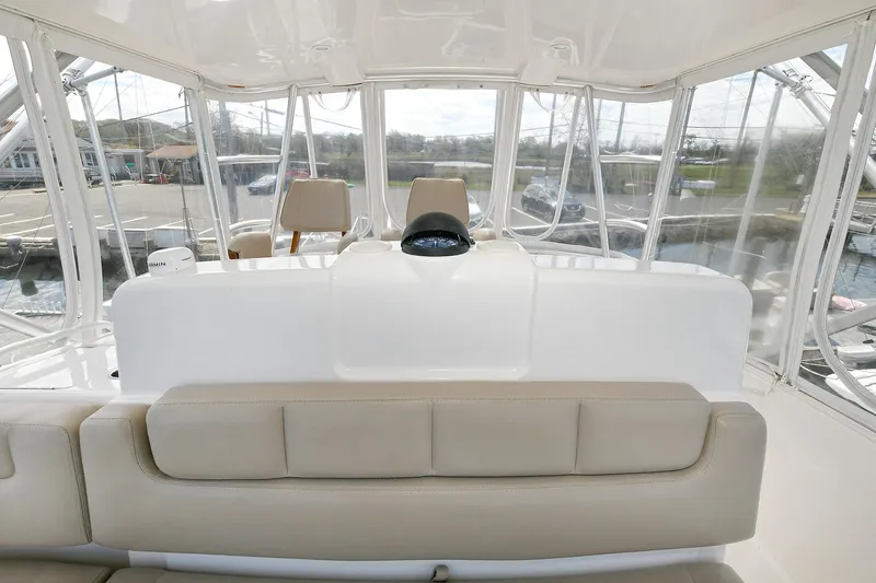 Lady A Yacht Photos Pics 2017 Tiara Yachts 39 Convertible interior with helm and seating area.