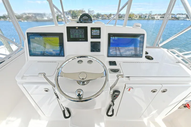 Lady A Yacht Photos Pics 2017 Tiara Yachts 39 Convertible helm with dual displays and steering wheel.