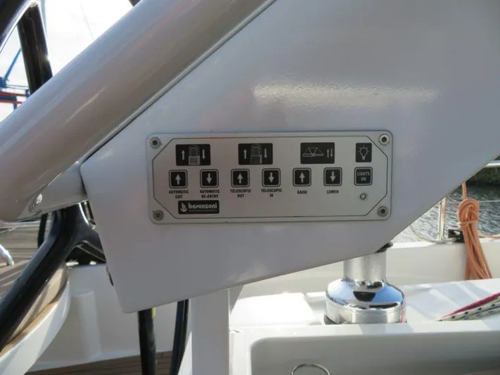  Yacht Photos Pics Control panel on a 2018 Moody 54 DS yacht, featuring various operational buttons.