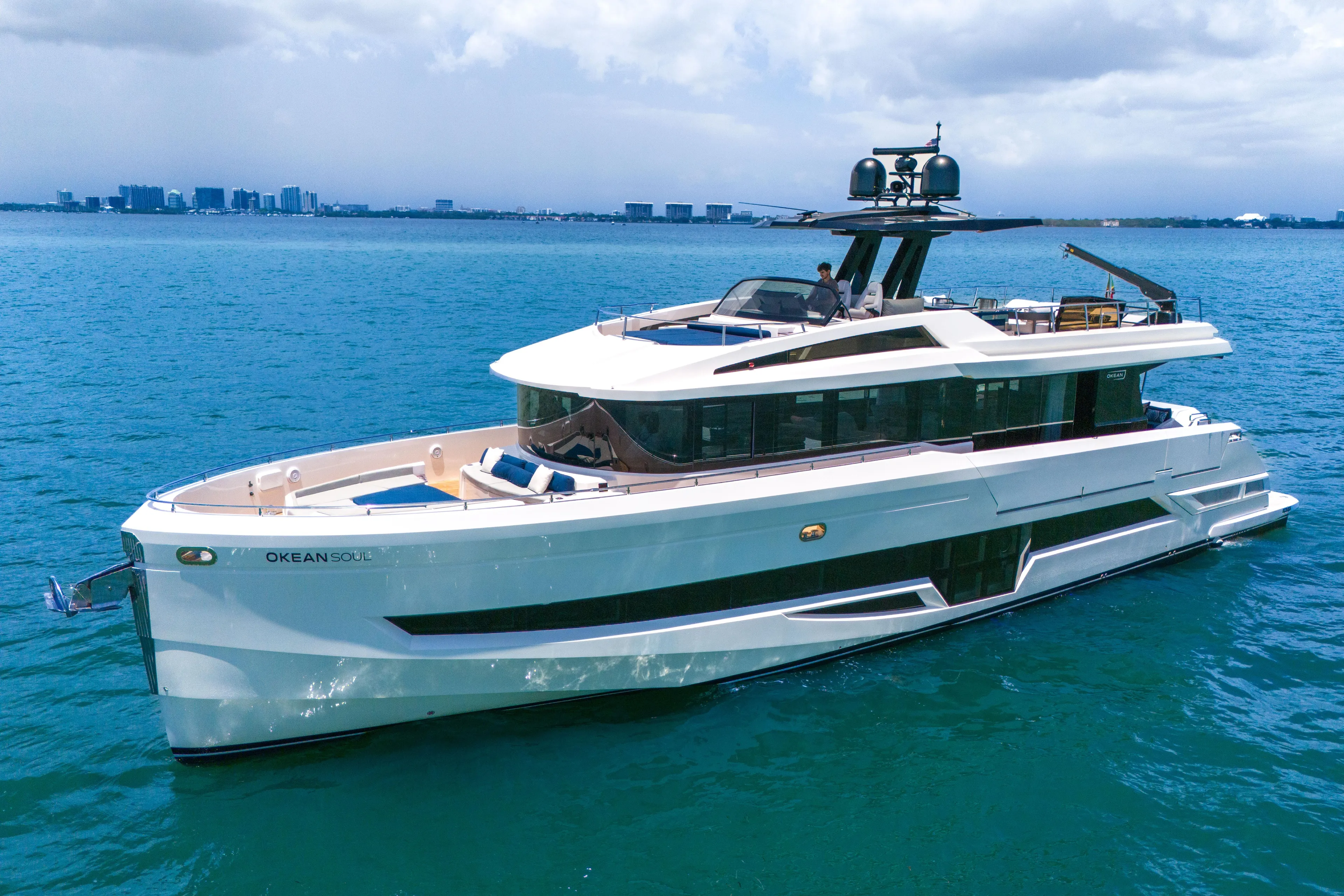  Yacht Photos Pics Luxury 2021 OKEAN 80 yacht cruising on blue ocean waters.