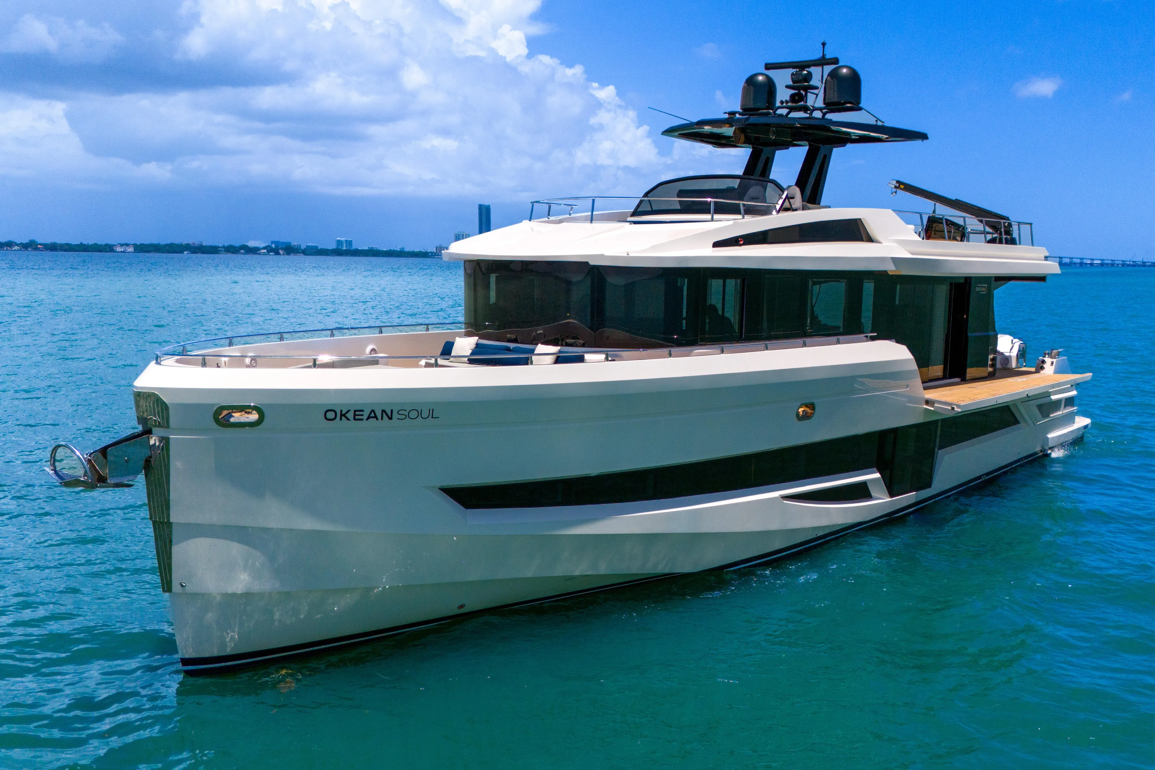  Yacht Photos Pics Luxury 2021 OKEAN 80 yacht on clear blue ocean waters.