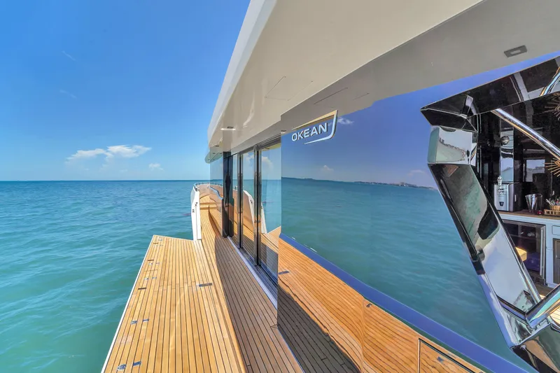  Yacht Photos Pics Luxury OKEAN 80 yacht deck with ocean view, 2021 model.