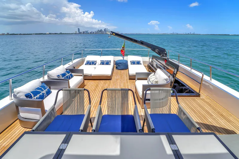  Yacht Photos Pics Luxurious 2021 OKEAN 80 yacht deck with stylish seating and ocean view.