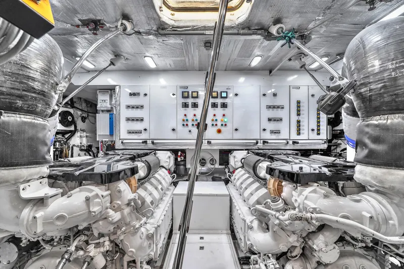  Yacht Photos Pics Engine room of 2021 OKEAN 80 yacht, featuring advanced machinery and control panels.