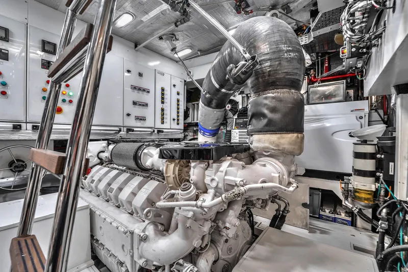  Yacht Photos Pics Engine room of 2021 OKEAN 80 yacht with advanced machinery and control panels.