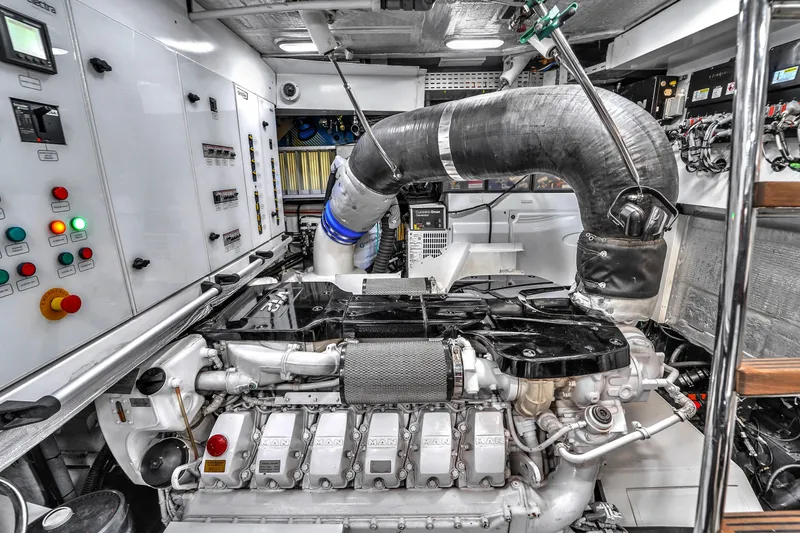  Yacht Photos Pics Engine room of 2021 OKEAN 80 yacht, featuring advanced machinery and control panels.