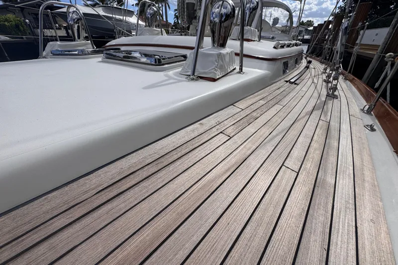 Entertainer Yacht Photos Pics 1989 Little Harbor Sloop 58' with teak deck and polished fittings.