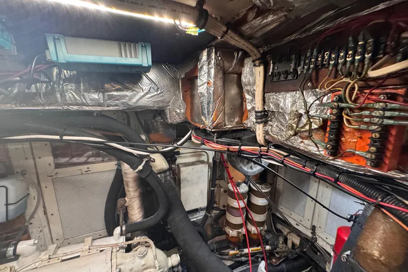 Entertainer Yacht Photos Pics Engine room of 1989 Little Harbor Sloop 58' with wiring and components.