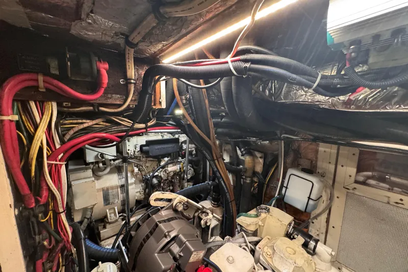 Entertainer Yacht Photos Pics Engine room of 1989 Little Harbor Sloop 58' with wiring and machinery.