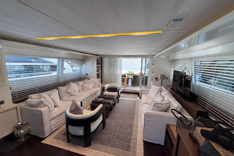  Yacht Photos Pics Luxurious interior of 2009 Canados 86 yacht with elegant seating and modern decor.