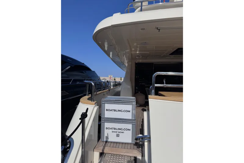  Yacht Photos Pics Luxury Canados 86 yacht from 2009 docked, featuring BoatBling.com boxes on deck.