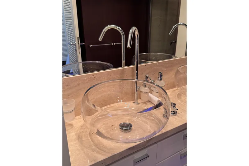  Yacht Photos Pics Modern glass sink with chrome faucet on Canados 86 yacht, 2009 model.