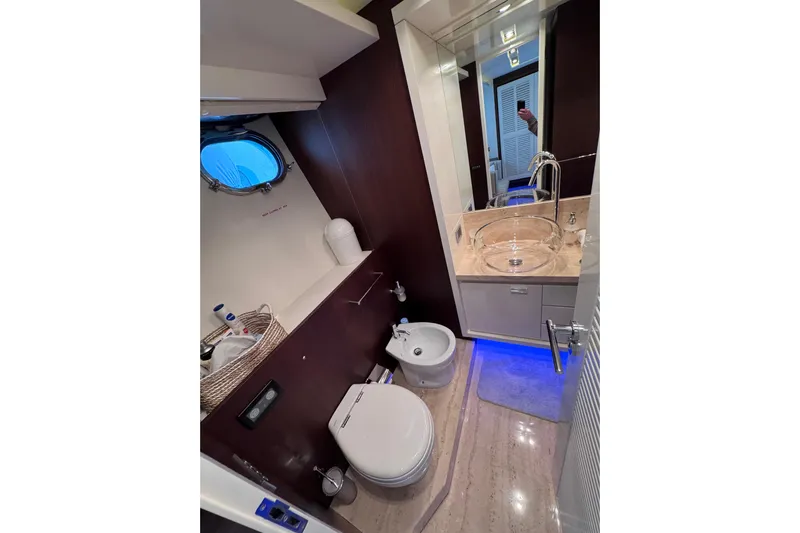  Yacht Photos Pics Luxurious bathroom in 2009 Canados 86 yacht with modern fixtures and elegant design.