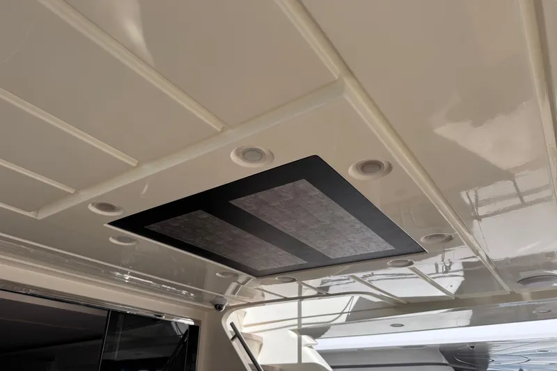  Yacht Photos Pics Ceiling view of 2009 Canados 86 yacht with recessed lighting and modern design.