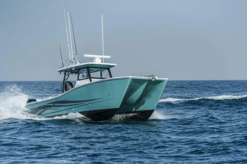  Yacht Photos Pics A 2026 SilverCAT 34CC catamaran cruising on open water.