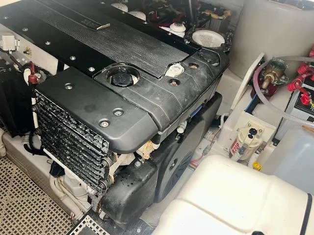  Yacht Photos Pics Engine compartment of a 2007 Tiara Yachts 3900 Sovran, showcasing mechanical components.