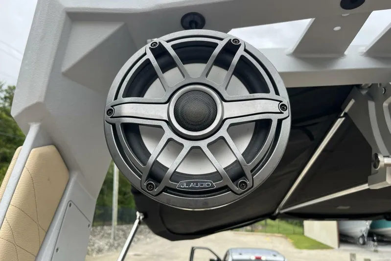  Yacht Photos Pics Close-up of JL Audio speaker on 2022 Nautique Super Air Nautique G23 boat.