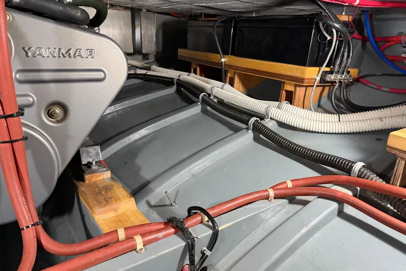 Chad-m Yacht Photos Pics Engine room of 2022 Covey Island 38 Lobster Yacht with Yanmar engine and wiring.