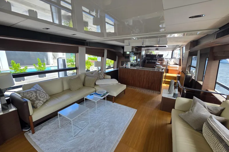  Yacht Photos Pics Luxurious interior of 2022 Prestige X70 yacht with elegant furnishings and modern design.