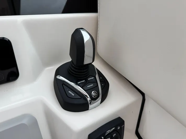  Yacht Photos Pics Joystick control on 2025 Sailfish 316 DC boat dashboard.