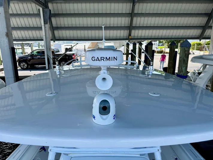  Yacht Photos Pics 2024 Intrepid 407 Nomad FE boat with Garmin radar system on top.