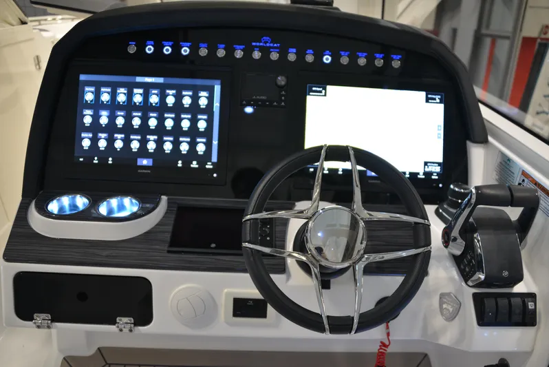  Yacht Photos Pics 2023 World Cat 400DC-X dashboard with modern controls and digital displays.