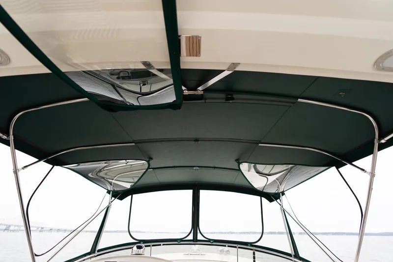 Fiddlesticks Yacht Photos Pics 2007 Fleming 55 yacht canopy with sleek design and sturdy metal framework.