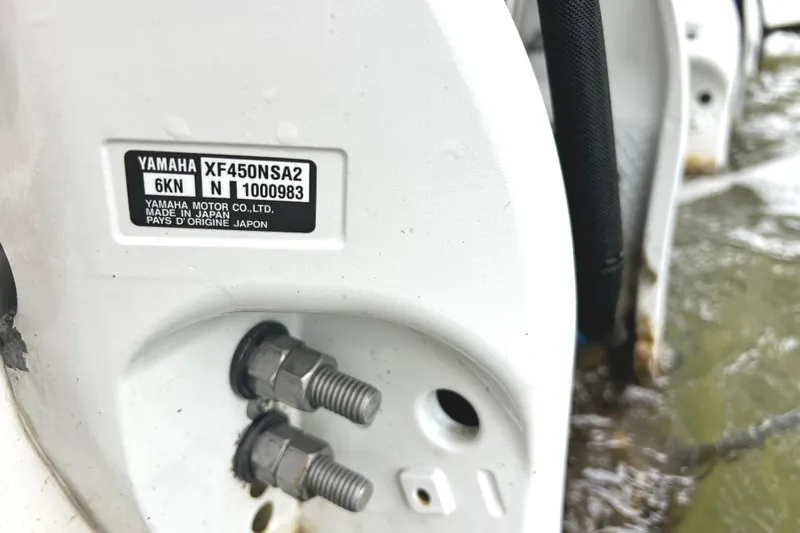 Party's Over Yacht Photos Pics Close-up of Yamaha XF450NSA2 engine on 2024 Regal 42 FXO boat.