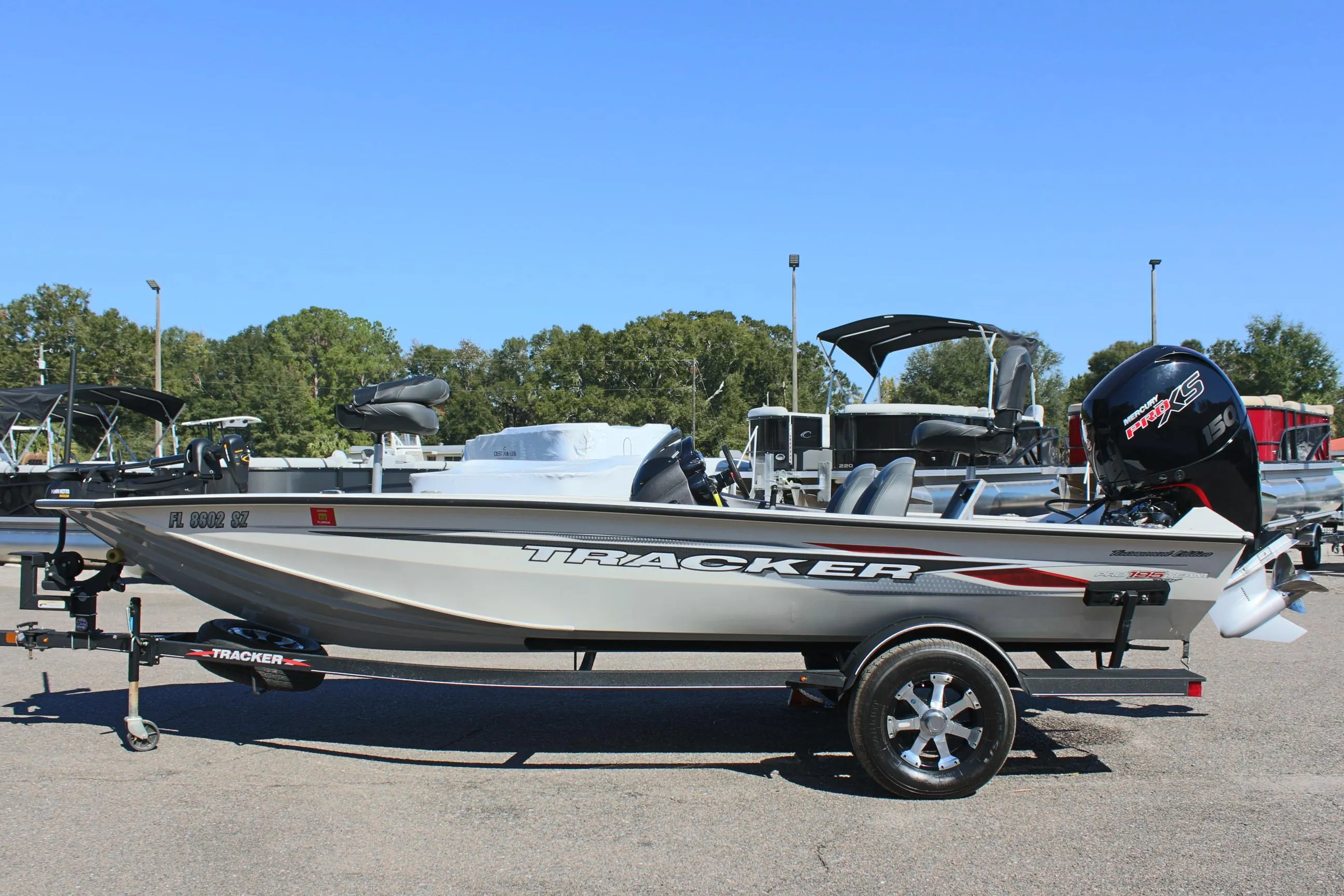 2021 Tracker 195 TXW Tournament Edition fishing boat on trailer.