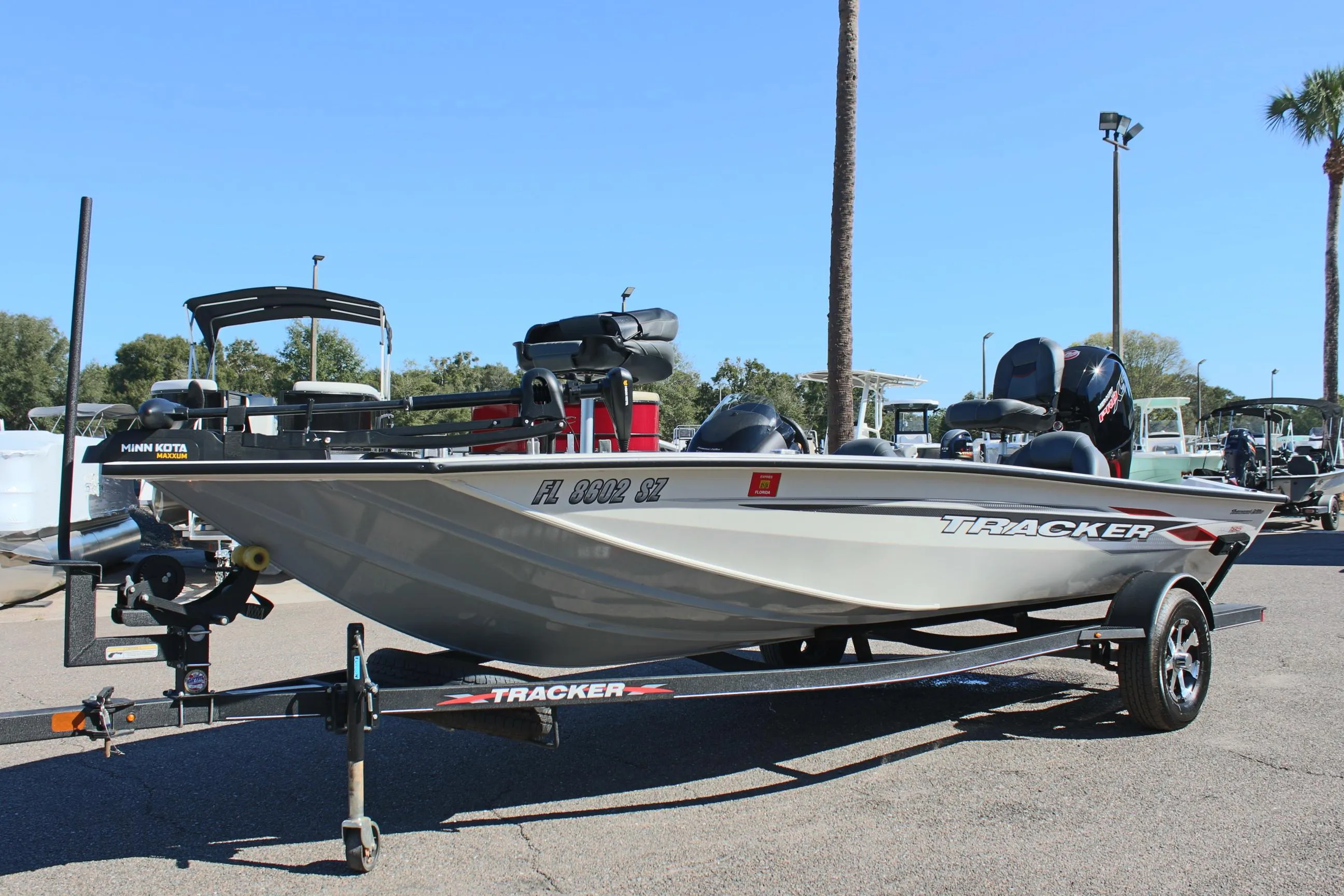 2021 Tracker 195 TXW Tournament Edition fishing boat on trailer.