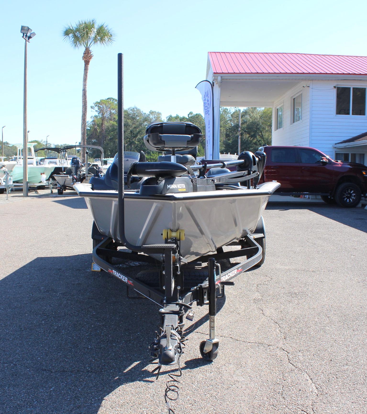 2021 Tracker 195 TXW Tournament Edition boat parked outdoors.