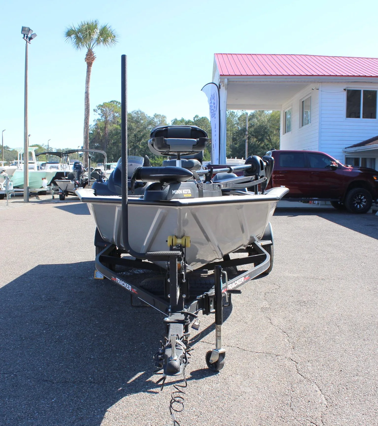 2021 Tracker 195 TXW Tournament Edition boat parked outdoors.