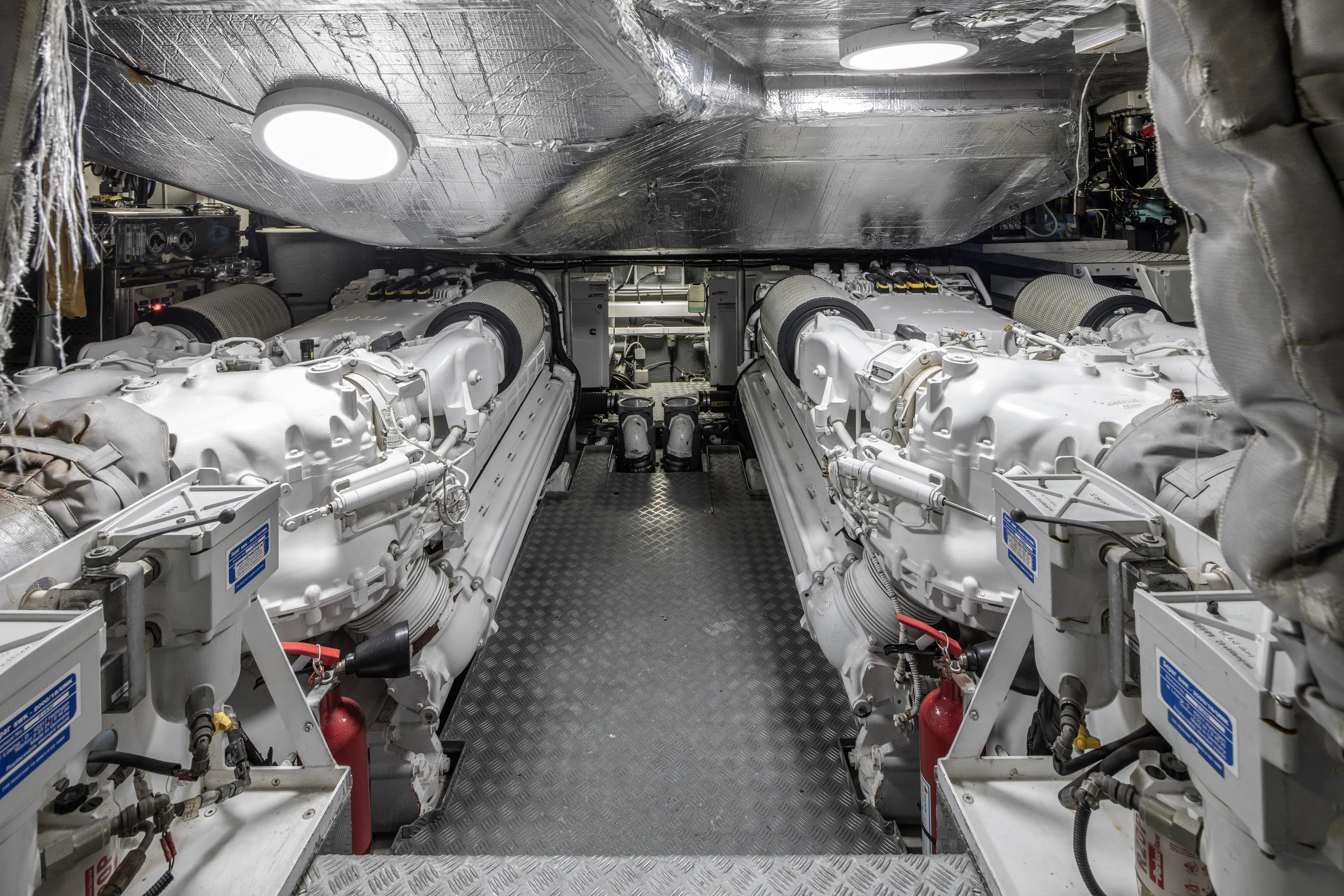  Yacht Photos Pics Engine room of 2009 Sunseeker Predator 84 yacht, featuring dual powerful engines.