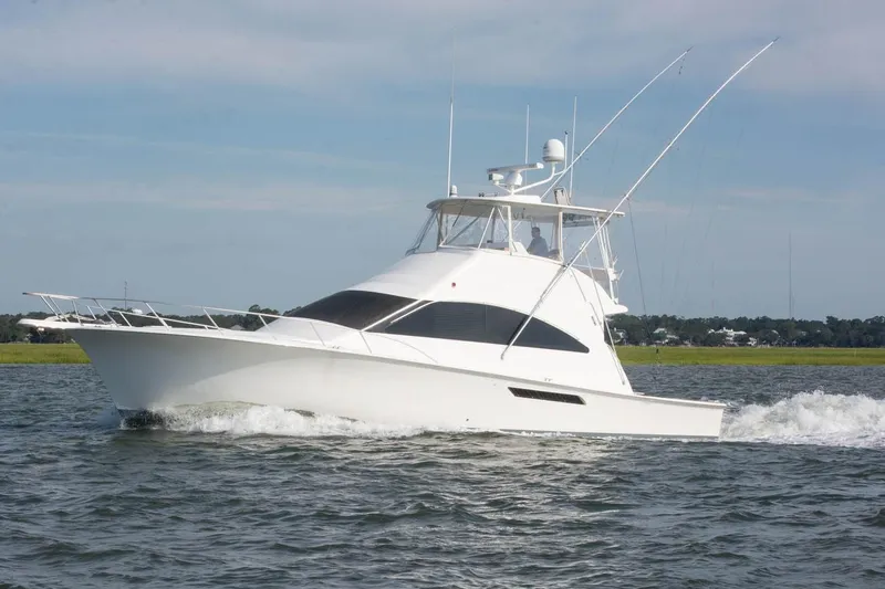 Pipe Dream Yacht Photos Pics 2005 Ocean Yachts 50 Super Sport cruising on open water.