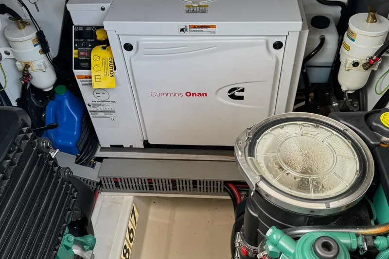  Yacht Photos Pics Engine room of 2017 Prestige 420S Coupé with Cummins Onan generator.