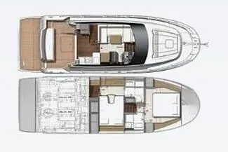  Yacht Photos Pics Floor plan of 2017 Prestige 420S Coupé luxury yacht, showcasing interior layout.