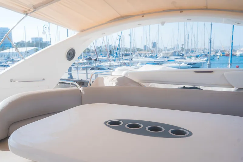 Odeya Yacht Photos Pics Luxurious 2004 Princess 82 Motor Yacht interior with marina view.