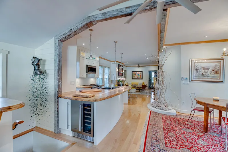 Shangri-la Yacht Photos Pics Modern kitchen with wooden accents, open layout, and elegant decor in a 1978 Cheoy Lee model.