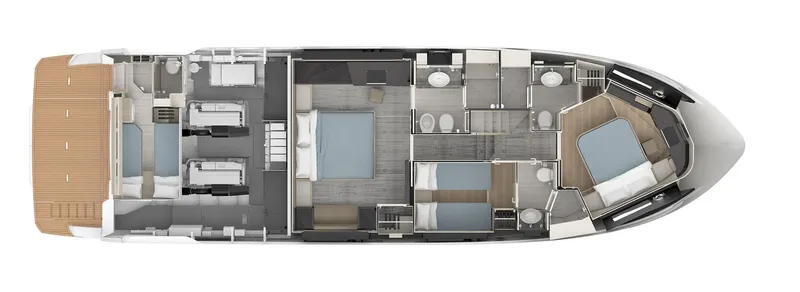  Yacht Photos Pics Floor plan of a 2019 Absolute 62 Fly yacht, showcasing cabin and layout design.