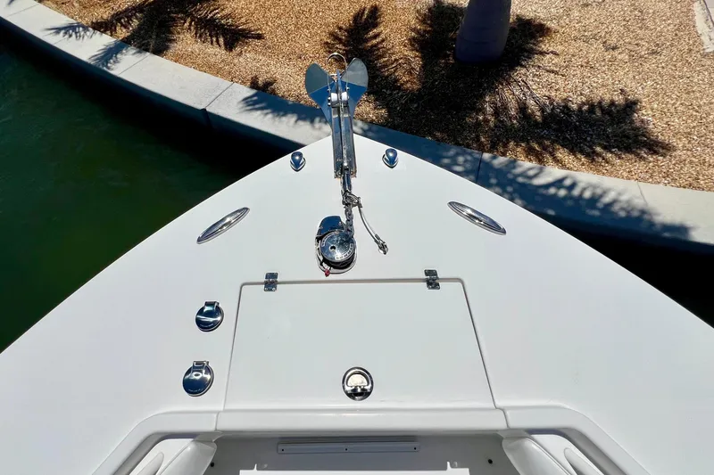 Redemption Yacht Photos Pics Bow of 2012 Regulator 34SS boat with anchor and deck details.