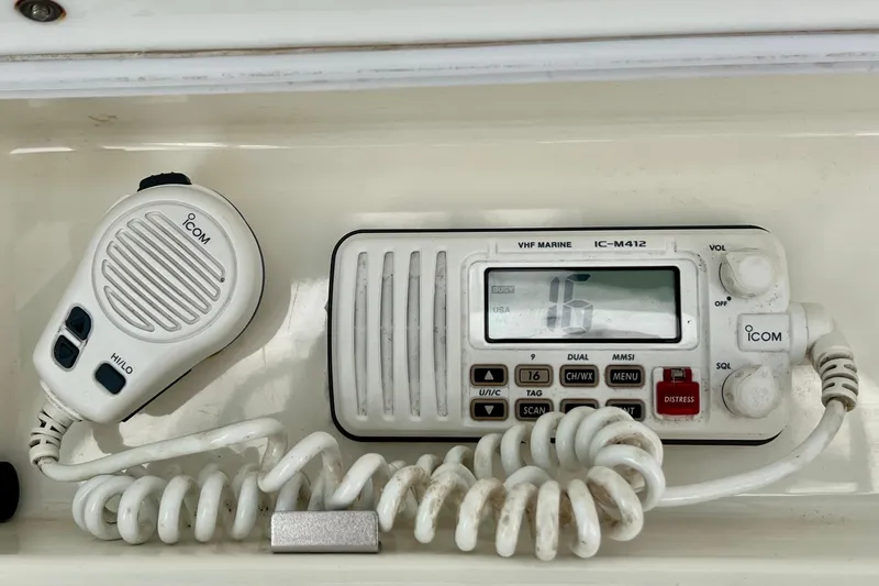 Redemption Yacht Photos Pics VHF marine radio IC-M412 on 2012 Regulator 34SS boat dashboard.