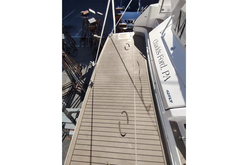 Me Yacht Photos Pics 2021 Regal 42 Fly yacht deck with Chadds Ford, PA marking.