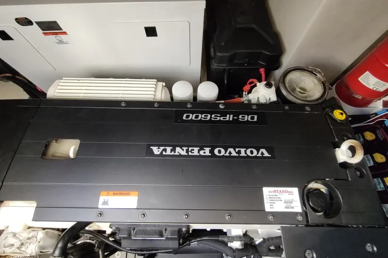 Me Yacht Photos Pics Engine compartment of a 2021 Regal 42 Fly with Volvo Penta D6-IPS600 engine.