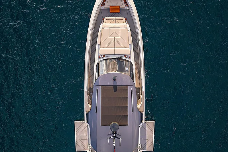  Yacht Photos Pics Aerial view of 2024 Wiszniewski Yachts W43 on deep blue water.