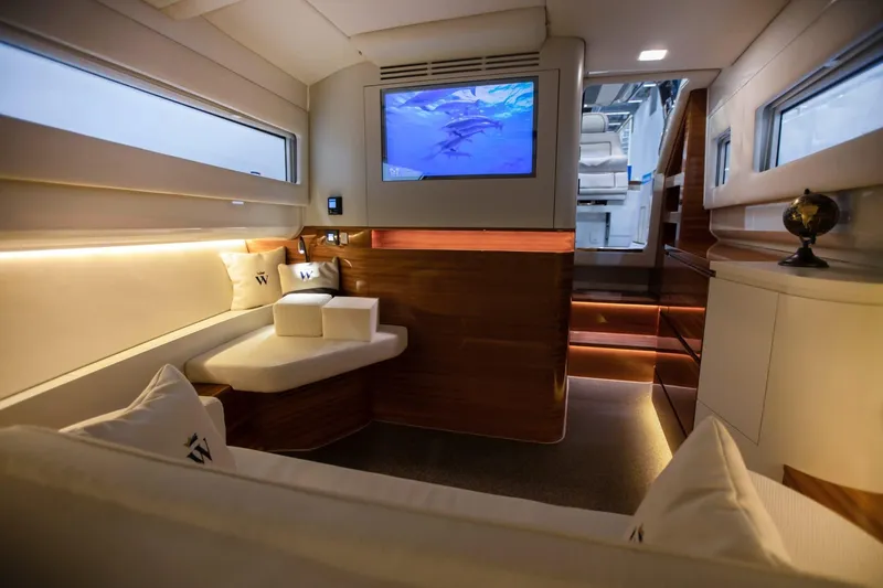  Yacht Photos Pics Luxurious interior of 2024 Wiszniewski Yachts W43, featuring elegant seating and modern design.