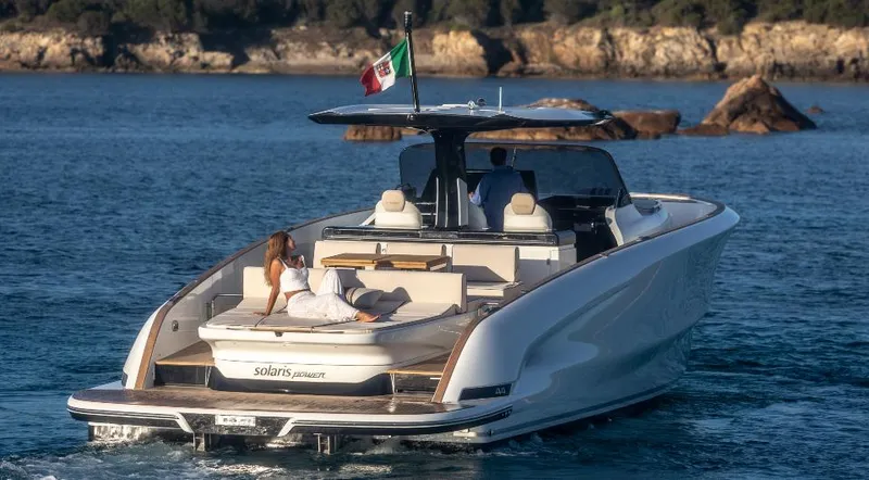  Yacht Photos Pics Luxury yacht Solaris Power 44 OPEN ST 2026 on calm waters.