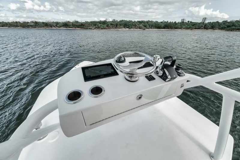  Yacht Photos Pics Control panel of 2023 Jupiter 40 boat on water, featuring modern navigation equipment.